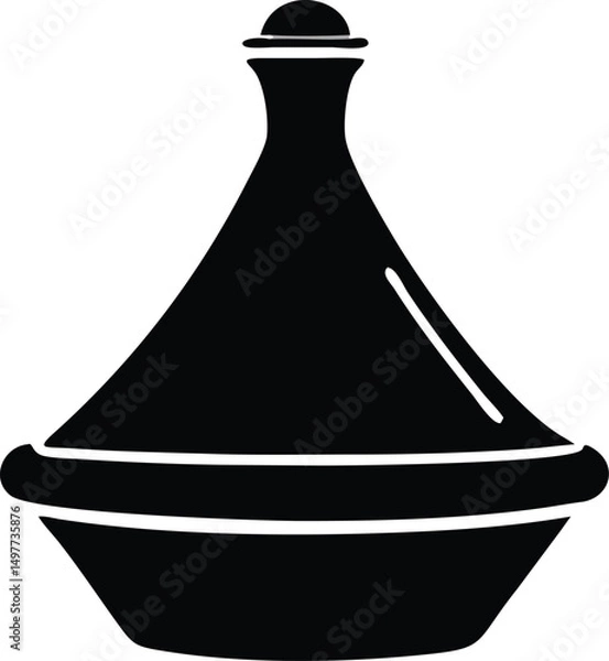 Fototapeta Black silhouette presents a traditional Moroccan tagine, showcasing its unique conical lid and base