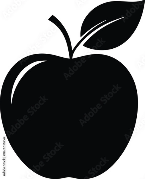 Fototapeta One simple shows a black apple with leaf on transparent background