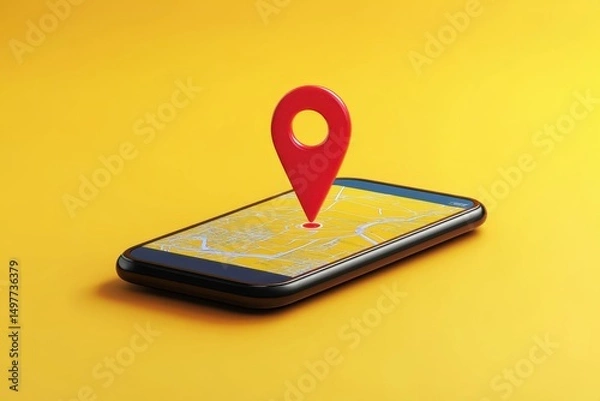 Fototapeta Smartphone location pointer app concept on white background