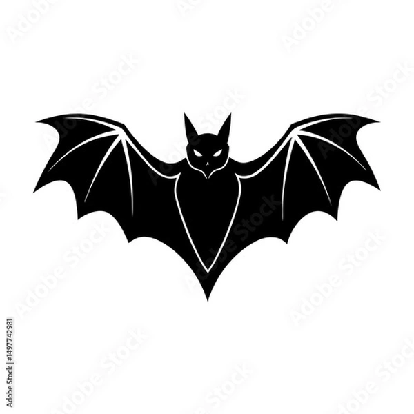 Obraz Silhouette of a bat with wings spread on white background