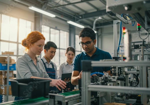Fototapeta Diverse Team Collaboration Modern Factory Production Line