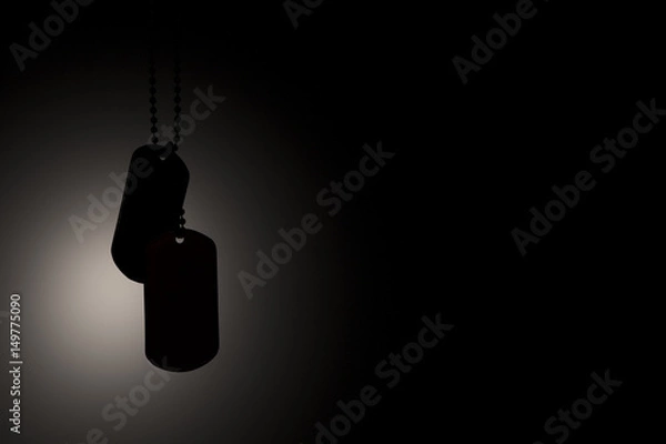 Fototapeta Military ID tags on a dark background