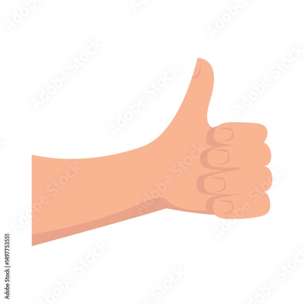 Fototapeta Hand with thumb up gesture. Support and approval sign. Flat style vector illustration on white background.