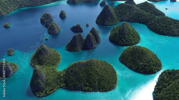 Fototapeta Remote lagoon at Wayag island consisting of limestone islands, Raja Ampat, West Papua, Indonesia