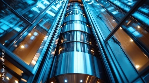 Fototapeta Modern elevator inside a glass-walled building