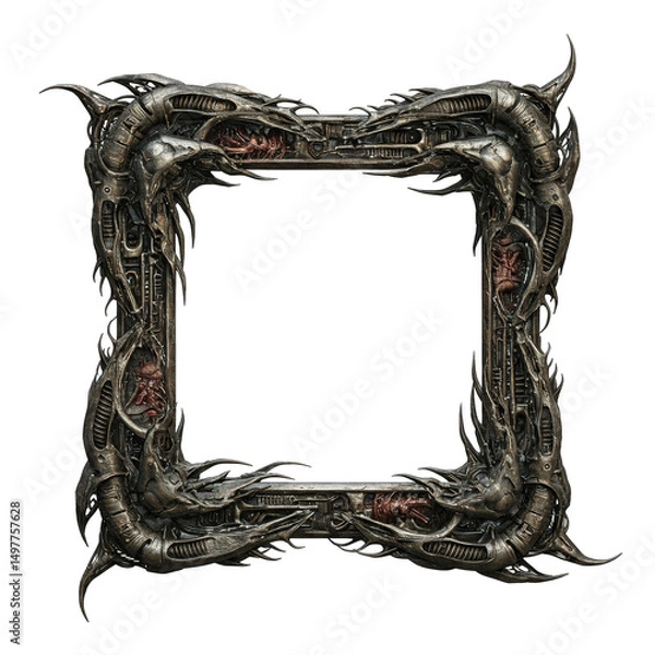 Fototapeta Abstractic metal horror frame with biomechanical elements