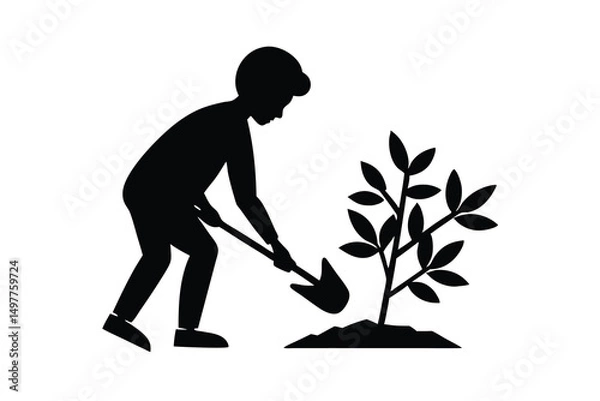 Fototapeta Person planting a sapling tree silhouette illustration