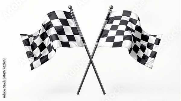 Fototapeta two racing flag with checkered flag on white background