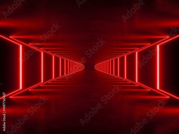 Fototapeta red lighting with interior empty space, 3d rendering sci-fi concept