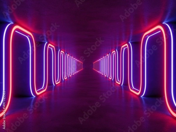 Fototapeta interior empty space with colorful lighting , 3d rendering