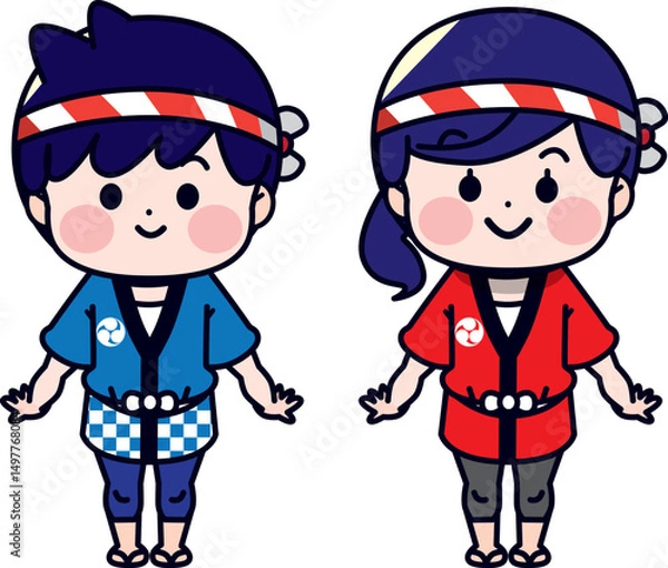 Obraz お祭りで法被を着た男の子と女の子