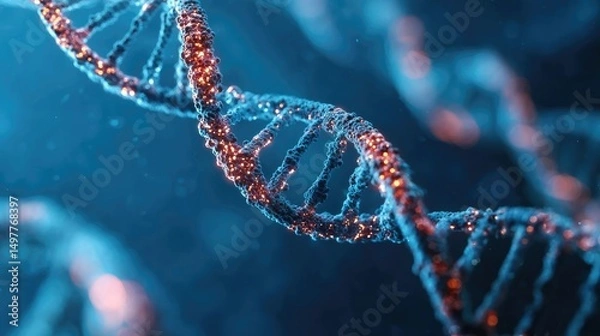 Fototapeta Futuristic glowing DNA double helix structure representing genetic research, biotechnology, molecular biology, and genome editing in digital science environment