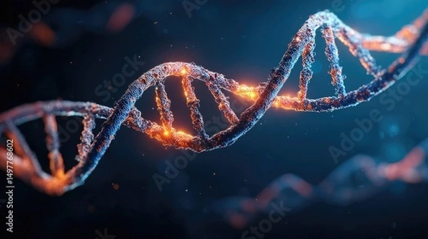 Fototapeta Futuristic glowing DNA double helix structure representing genetic research, biotechnology, molecular biology, and genome editing in digital science environment