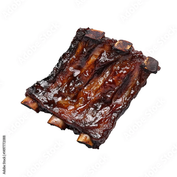 Fototapeta Barbecue pork rbs with caramelized BBQ glaze isolated on transparent background