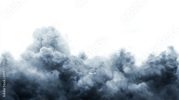 Fototapeta single dramatic looking blue rain cloud on white background with luma mask explosion.