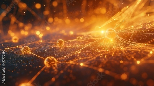 Fototapeta Glowing vitamin B1 molecule structure with golden rays, symbolizing scientific breakthroughs in biochemistry
