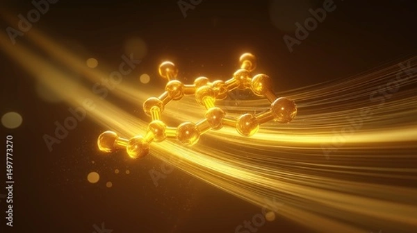 Fototapeta Glowing vitamin B1 molecule structure with golden rays, symbolizing scientific breakthroughs in biochemistry