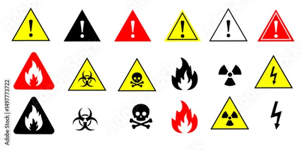 Fototapeta Caution danger vector ,Toxic,biohazard,highvoltage,fire,Exclamation mark sign,Triangular warning symbols icon set, warning sign, Vector illustration