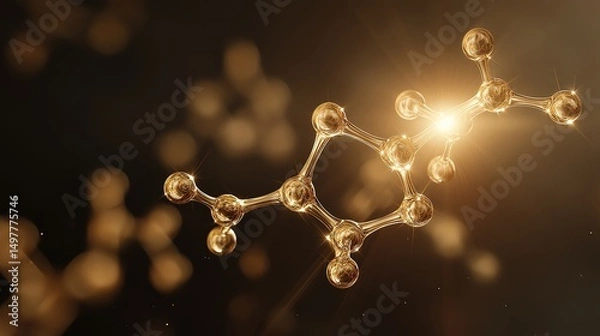 Fototapeta Glowing vitamin B1 molecule structure with golden rays, symbolizing scientific breakthroughs in biochemistry