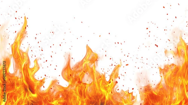 Fototapeta Fire flames burn isolated on white background. Fire burn flame isolated, abstract texture overlay. Flaming effect with burning fire.