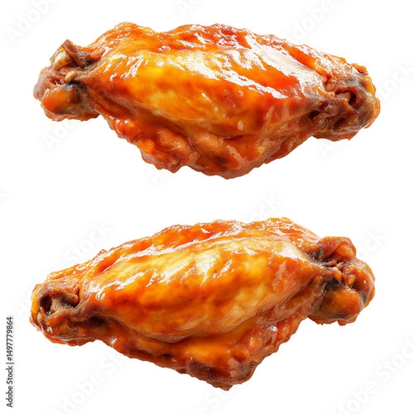Fototapeta Barbeque sauced chicken wings isolated on white background. Buffalo wings isolated.