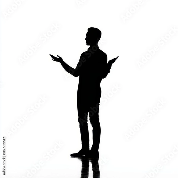 Obraz Silhouette of a Person Presenting, Isolated on White Background