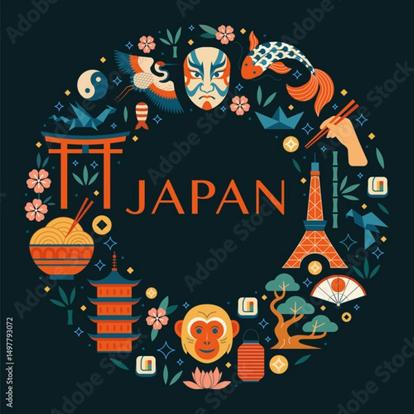 Fototapeta Travel to Japan Design Elements in Heart Shape
