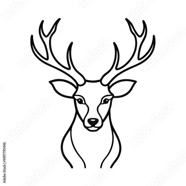 Fototapeta Deer Head Silhouette with Antlers in Vector Style
