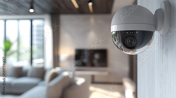 Fototapeta A connected home security system with IoT cameras, motion detectors, and remote monitoring 