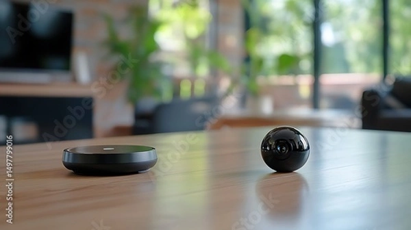 Fototapeta A connected home security system with IoT cameras, motion detectors, and remote monitoring 
