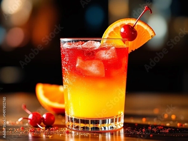 Fototapeta Layered Saffron & Ruby Red Tequila Sunrise