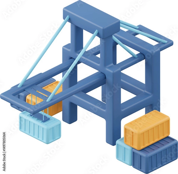 Obraz Port with container, 3d illustration of isometric icon import and export concept