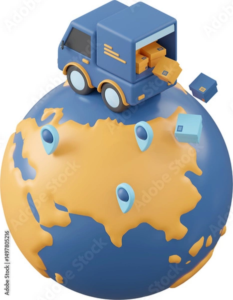 Obraz Shipment by truck, 3d illustration of isometric icon import and export concept