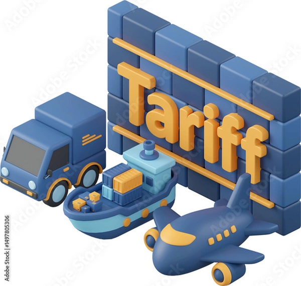 Fototapeta Export and import customs tariff, 3d illustration of isometric icon import and export concept