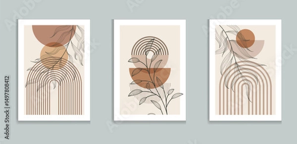 Fototapeta Botanical Minimalist Wall Decor Modern boho wall art set posters abstract boho rainbow prints vector