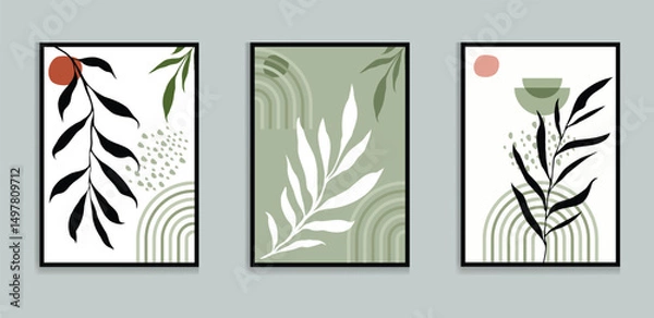 Fototapeta Botanical Minimalist Wall Decor Modern boho wall art set posters abstract boho rainbow prints vector