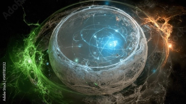Fototapeta Cosmic Genesis: Nebula Core with Filamentary Energy and Mystical Light.