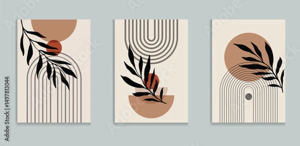 Fototapeta Botanical Minimalist Wall Decor Modern boho wall art set posters abstract boho rainbow prints vector