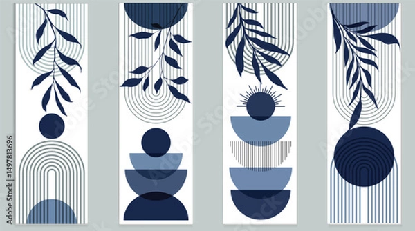 Fototapeta Botanical Minimalist Wall Decor Modern boho wall art set posters abstract boho rainbow prints vector