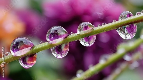 Fototapeta Dewdrop Reflections on a Stem