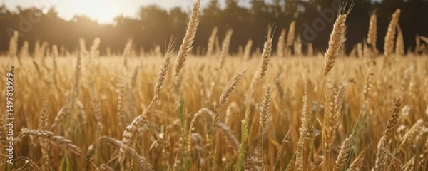 Fototapeta Golden wheat swaying gently in bright sunlight  ,  texture,  sunny