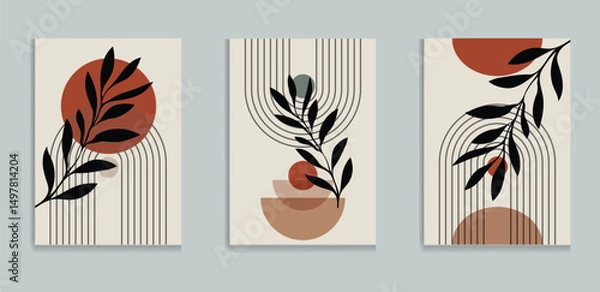 Fototapeta Botanical Minimalist Wall Decor Modern boho wall art set posters abstract boho rainbow prints vector
