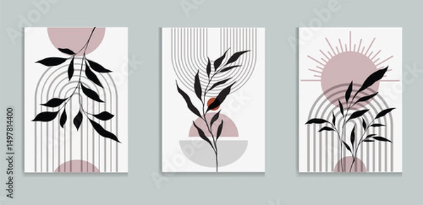 Fototapeta Botanical Minimalist Wall Decor Modern boho wall art set posters abstract boho rainbow prints vector
