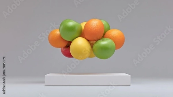 Fototapeta Floating Fruit Cloud Apples with Oranges, and Lemons.