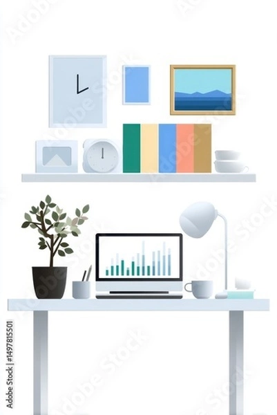 Fototapeta Minimalist office workspace icon for productivity apps