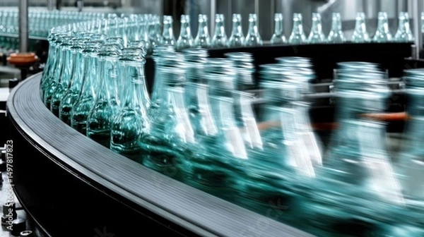 Fototapeta Bottles on a conveyor belt
