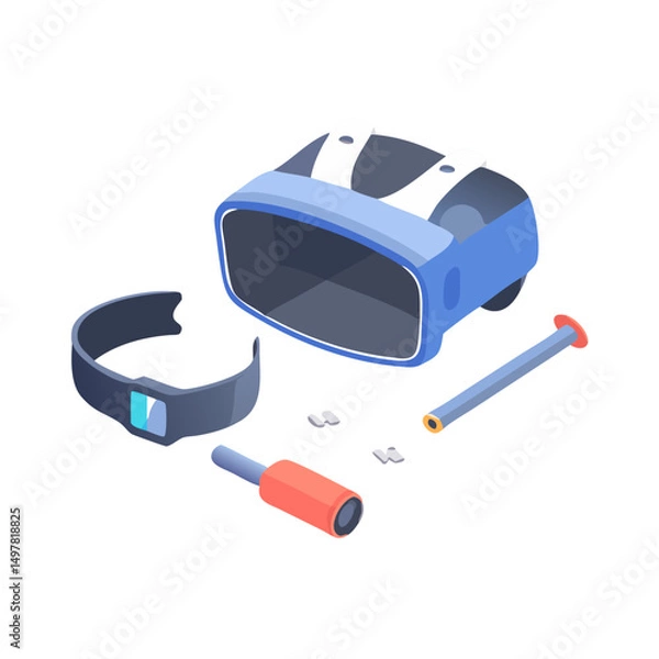 Obraz Professional vr headset and controllers cutout on white background