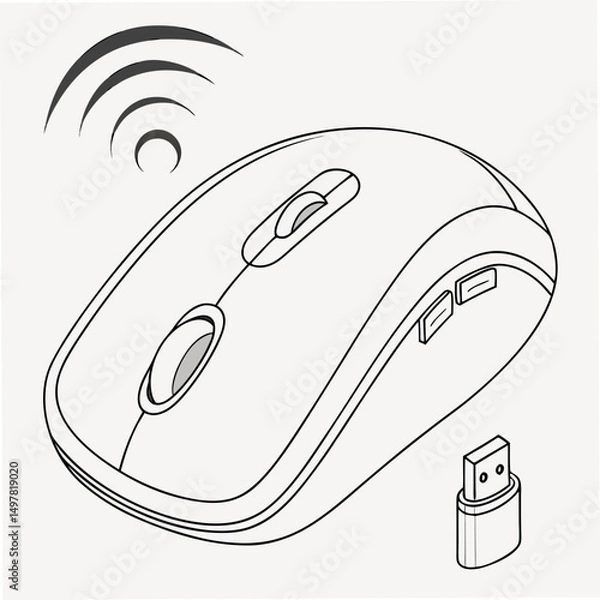 Fototapeta Wireless computer mouse illustration clean cutout design element