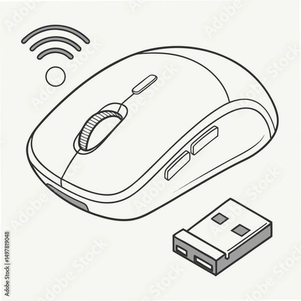 Fototapeta Wireless computer mouse with receiver clean cutout design element
