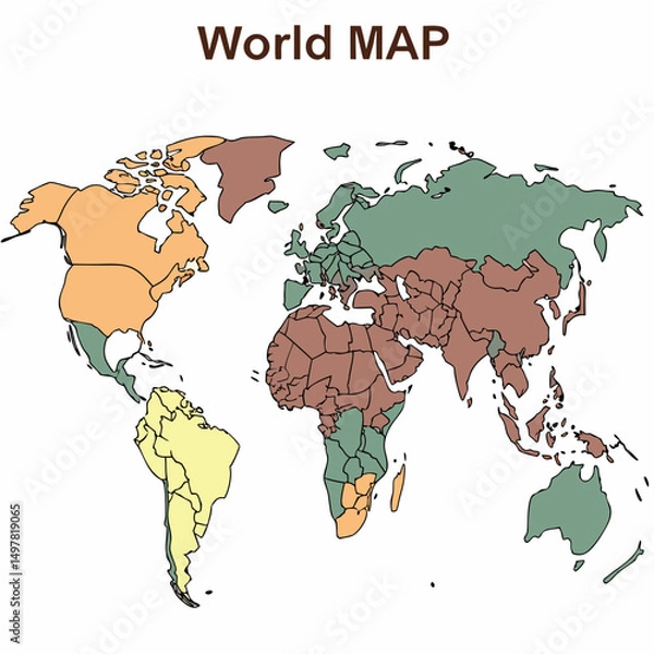 Obraz Simple world map illustration colorful countries borders